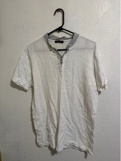 MENS LINEN SHORT SLEEVE WHITE TSHIRT SIZE L