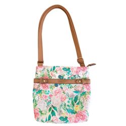 Rosetti Floral Crossbody Bag - Multicolor Spring Print with Brown Trim