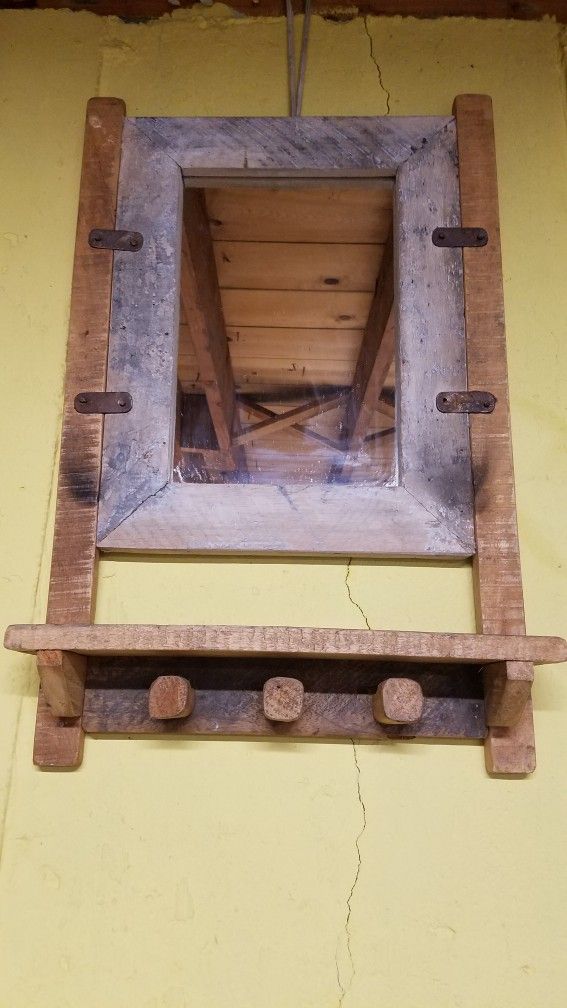 Antique Vintage Wall Mirror With Hooks