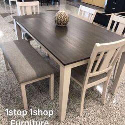 6-pc Dining Table Set Two Tone Ivory & Grey New In Box
