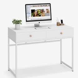 Tribesigns White Vanity Office Or School Desk With Gold Handles