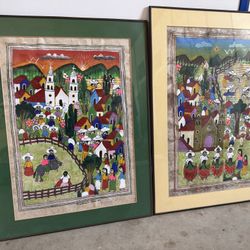 Framed Artwork - Two Village Lifestyle Scenes