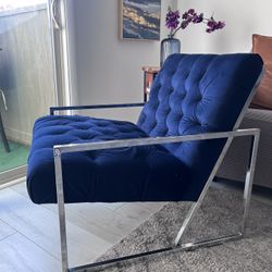 Trendy  Armchair Velvet Upholstery Dark Blue