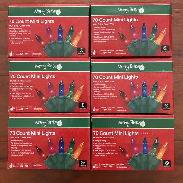 MERRY BRITE CHRISTMAS LIGHTS 70 COUNT MULTI BULB GREEN WIRE 3 EACH or