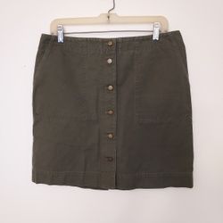 Lauren Ralph Lauren Green Denim Mini Skirt Women's 12 100% Cotton Front Buttons