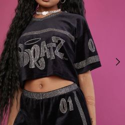 Sold Out Bratz X Dolls Kill Rhinestones Black Velour Shirt Shorts Set