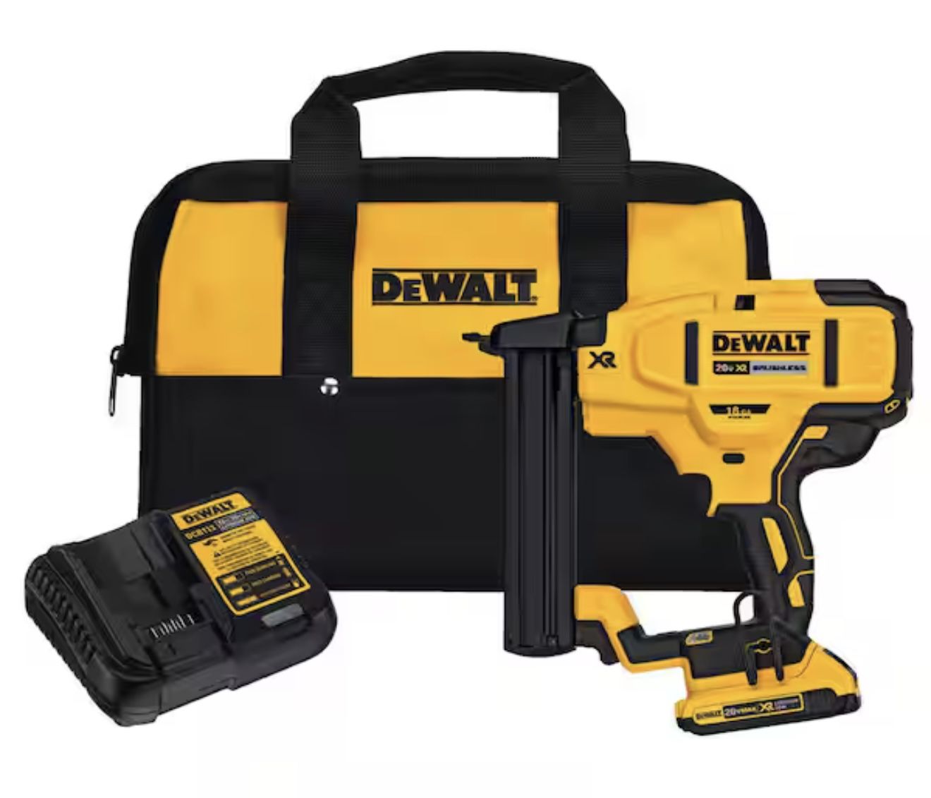 DEWALT 20V MAX XR Lithium-Ion Cordless 18-Gauge Narrow Crown Stapler Kit with 2.0Ah Battery, Charger and Contractor Bag