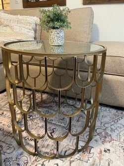 Round Gold Metal and Glass Side Tables