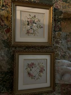 Two Square Embroidered Pictures 