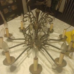 Vintage 1930's Spanish Bronze/ Brass Crystal Chandelier 