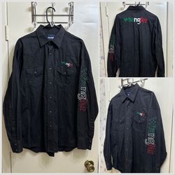 Wrangler Mexican Flag Logo Embroidered Long Sleeve Button Down Shirt Size XL