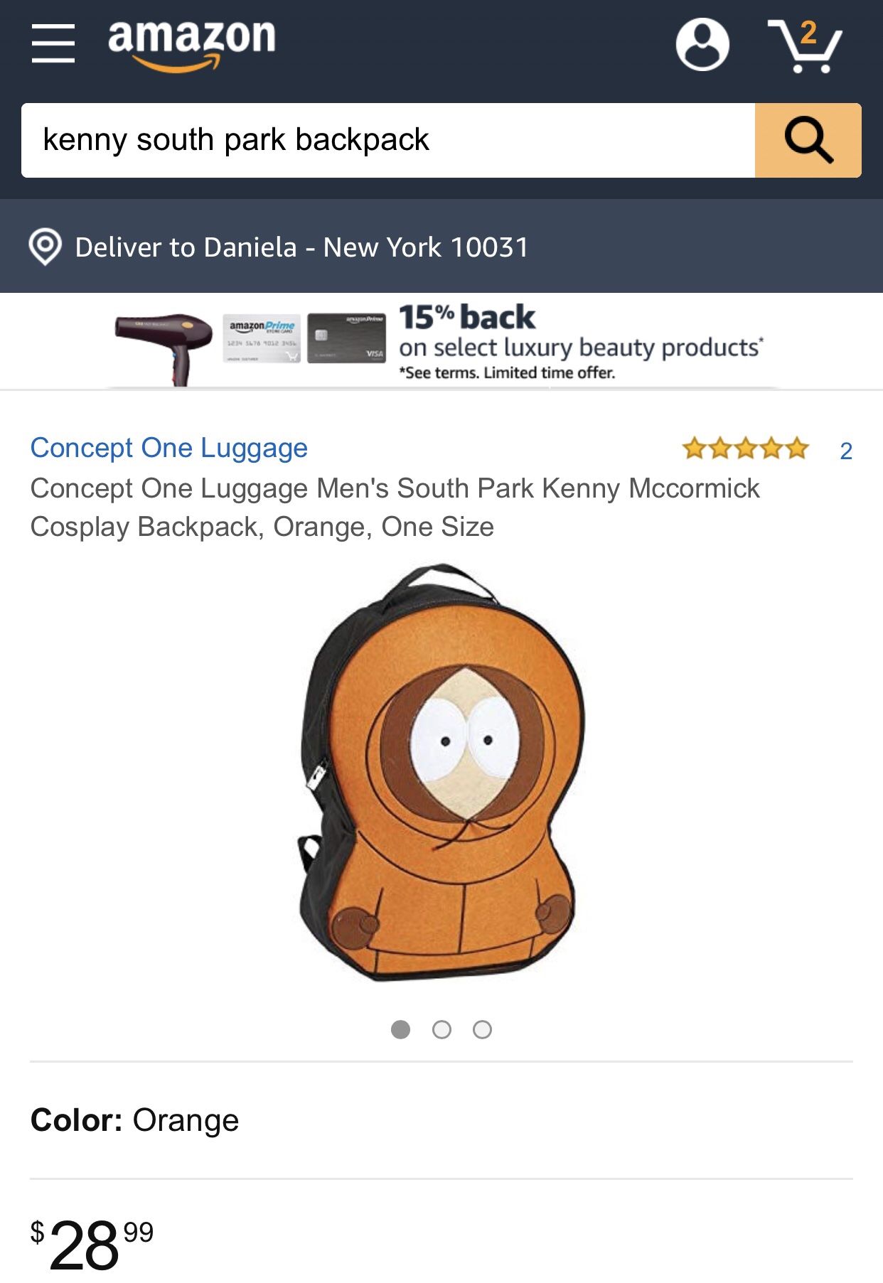 KENNY MCCORMICK COSPLAY BACKPACK ORANGE ONE SIZE