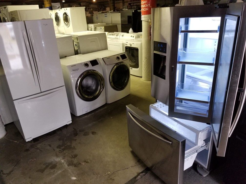 HUGE SALE LANDLORD SPECIAL STORE FULL NICE CERTIFIED GENTLY USED WASHER DRYER FRIDGE STOVE OVEN STACKABLE FREE WARRANTY SAMSUNG GE KENMORE LG WHIRLPOO