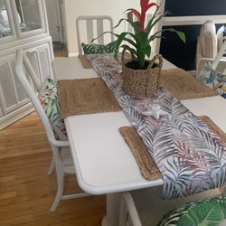 Solid Wood White Dining Table With 6 Chairs 