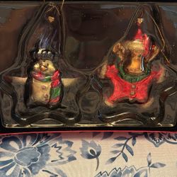 Penguin and Moose Glass Christmas Ornaments