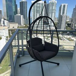 Hanging Egg Chair with Stand Patio Hammock Swing Chair