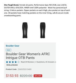 One Tough Brand Female Ski Pants