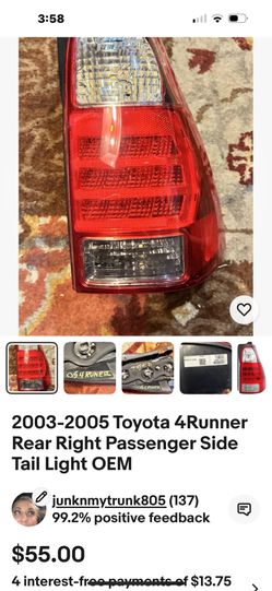 Toyota 4 Runner 03-05 Rear Passenger Taillight OEM