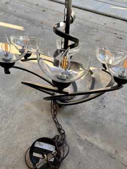 Black Metal Chandelier with Glass Bowl Shades