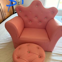 Costzon Kids Sofa, Children Upholstered Sofa with Ottoman, Princess Sofa with Diamond Decoration, Smooth PVC Leather Toddler Chair, Kids Couch for Boy