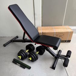 Brand New Workout Bench With Dumbbells Weights