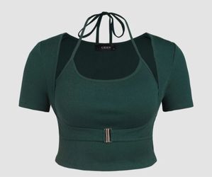 Cider Green Ribbed Halter Crop Top