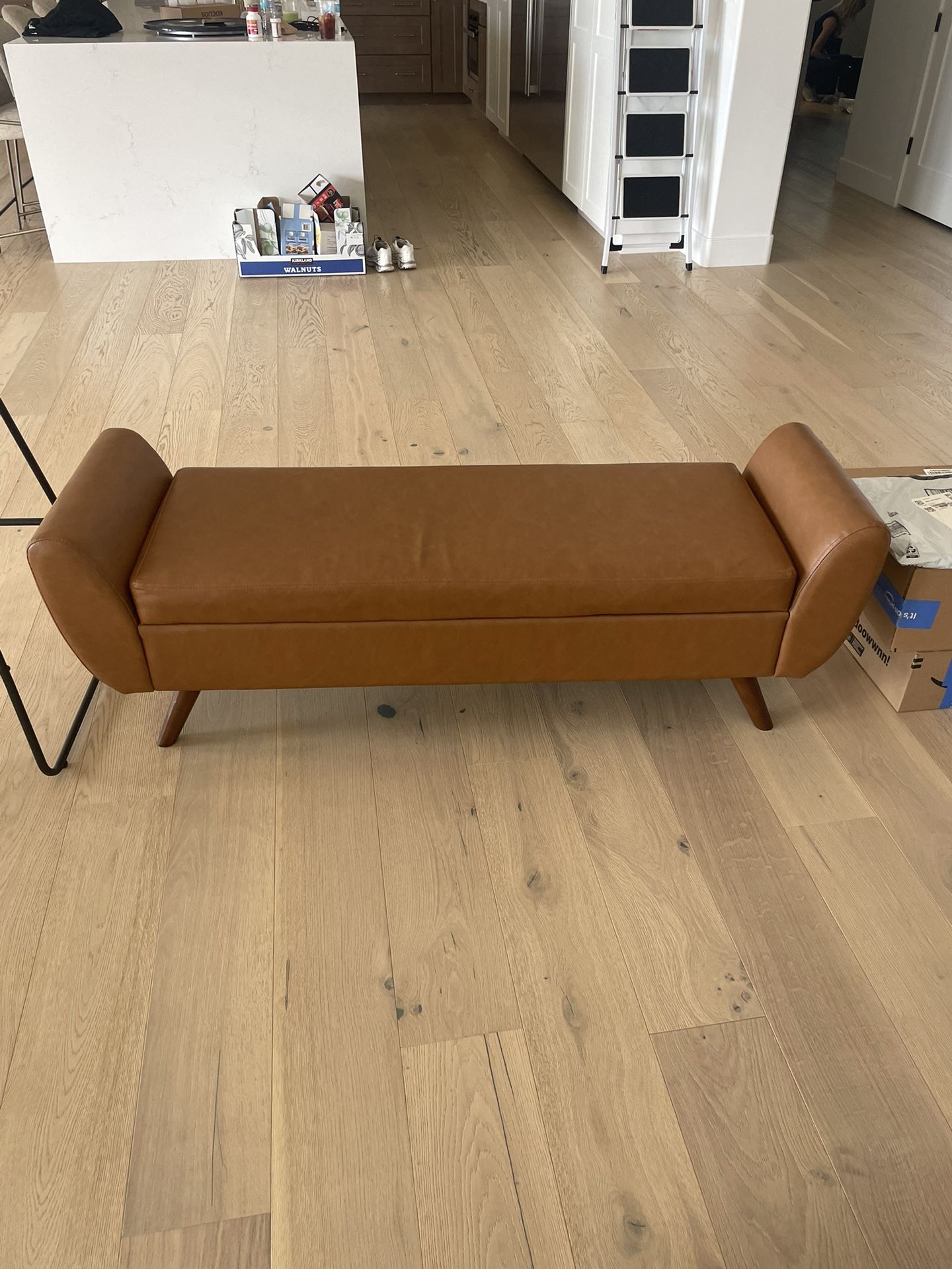 Brown Leather Bench With Storage