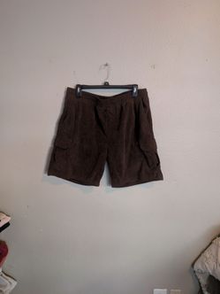 Men's Brown Corduroy Cargo Shorts Size XL with Cargo Pockets Solid Polyester