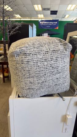 Home Medium Solid Farmhouse Indoor Cube Pouf, Frost Gray, 18" x 18" x 18