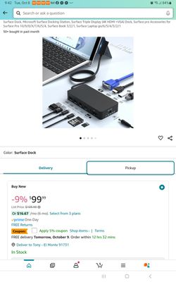 Microsoft Surface Docking Dock Station, Triple Display 4K 10 / 9 / 8 / X / 7 / 6 / 5 / 4, Surface Book 3 / 2 / 1, Surface Laptop go / 6 / 5 / 4 / 3 / 