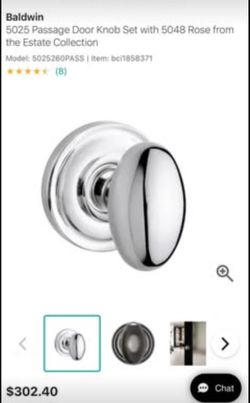 7 full sets of Baldwin 5025 Door Knob 5048 Rose from the Estate Collection - Polished Chrome