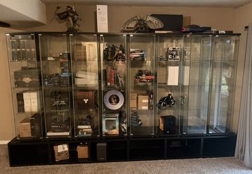 4 IKEA Detolf display Cases + 2 Kallax Shelves