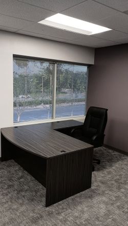 Desk Executive L Shape Bow Front Desk, Napa Office Star Series, Slate Grey, White, Espresso