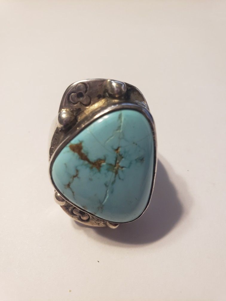 Sterling Silver Handmade Ring With Genuine Turquoise Size 11.5