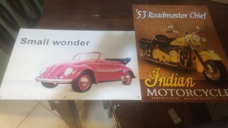 Vintage metal signs VW and Indian