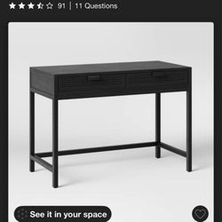 Minsmere Writing Desk with Drawers Black - Threshold™: Boho-Chic Caned, Home Office Furniture 
