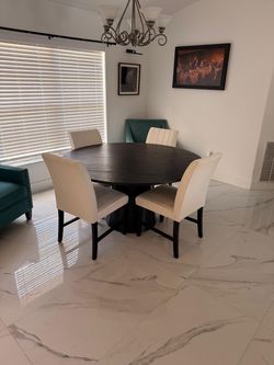 Round Dark Wood Dining Table with 4 Chairs