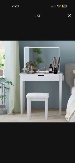 White Vanity Desk with LED Mirror