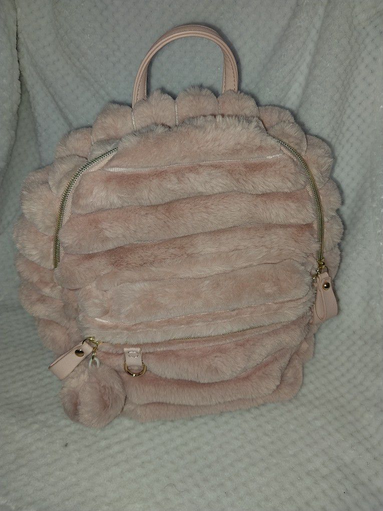 Blush Pink Furry Backpack