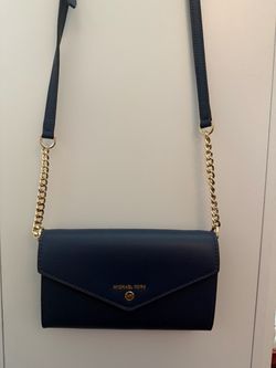 New Michael Kors Navy Saffiano Leather Crossbody Wallet β Gold Chain