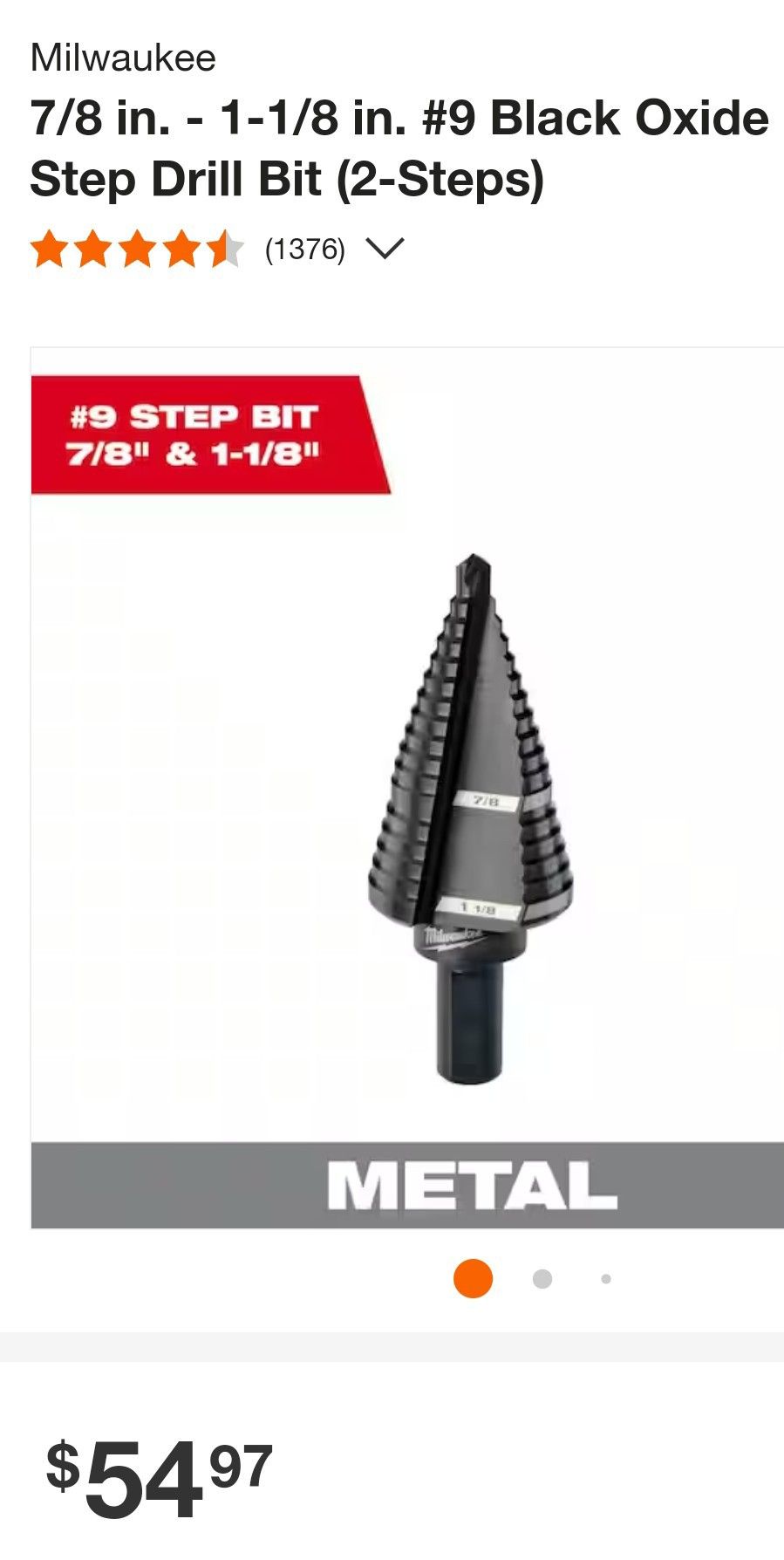 7/8 in. - 1-1/8 in. #9 Black Oxide Step Drill Bit (2-Steps)
842