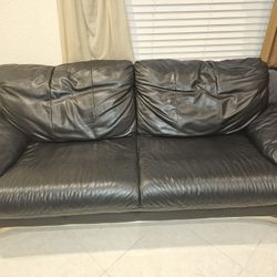 Black Real Leather Sofa And Chair