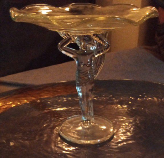 Vintage Nude Carrie L.E. Smith Clear Glass Compote