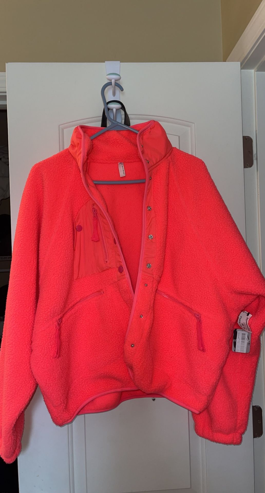 Free People Neon Coral Fleece Jacket