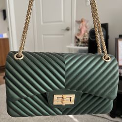 Elegant Forest Green Quilted Chain Shoulder Bag