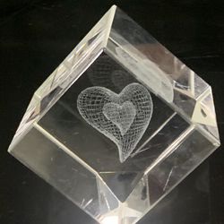 Crystal Etched Heart Paperweight 