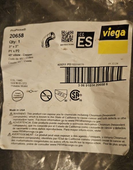 Sell TODAY  $75 🧰 Viega Copper ProPress Fitting – 3”  90 elbow  Make A Offer
