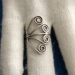 Attractive Fashion Peacock Swirl Scroll Filigree Sterling Silver Ring-size 7 3/4