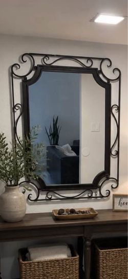 Large Wall Mirror with Scrolled Metal Frame