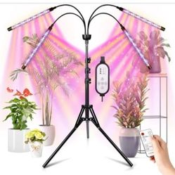 LED Grow Lights for Indoor Plants Full Spectrum with 15-63 inches Adjustable Tripod Stand, Red Blue White Floor Grow Lamp with 4/8/12H Timer with Remo